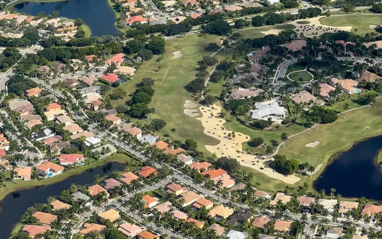 Aerial view of homes among lakes, plumber in Miami Lakes, FL