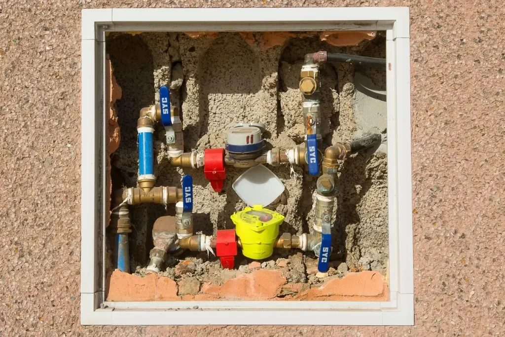 Water meter and supply valves in a wall box, plumbing in Hialeah, FL